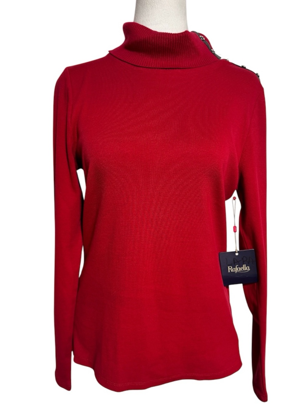 Rafaella Button-Shoulder Turtleneck Sweater - Brick Red